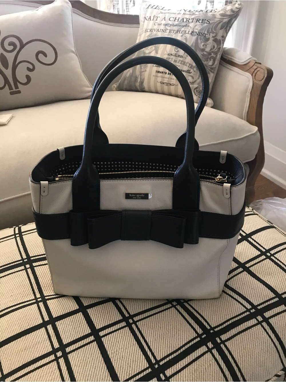 kate spade Cream and Navy Bow-Accent Tote